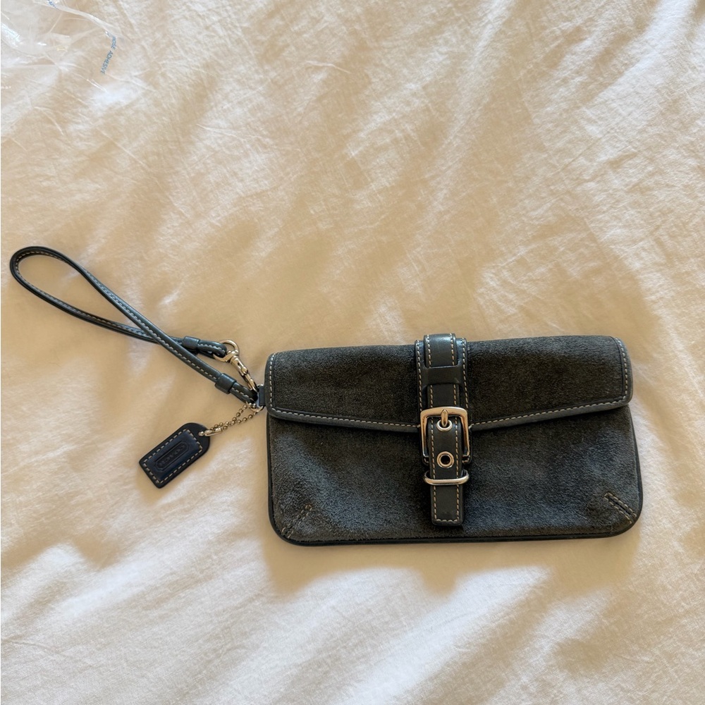 Coach Blue Suede Wristlet/ FLAWED - Picture 2 of 10